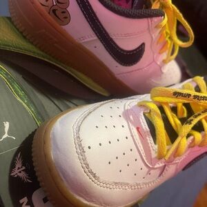 Nike White and Black Sneakers with Yellow and Green Accents